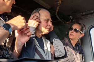 Gadi Mozes on the helicopter, free at last