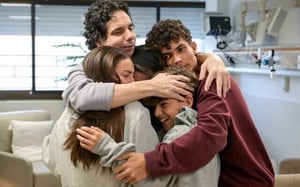 Released hostage Ofer Calderon reunites with his children Rotem, Gaya, Erez and Sahar on February 1, 2025