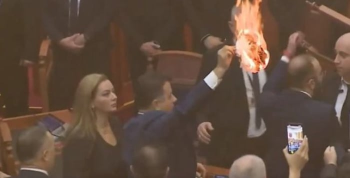 Riot in Albania: a Member of Parliament Tried to Set the Building On Fire. Watch.