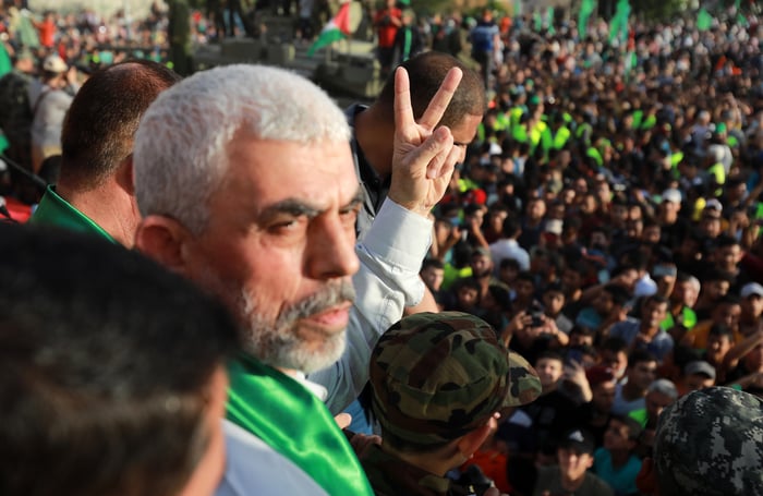 Yahya Sinwar in a rally in Beit Lahiya on May 30, 2021
