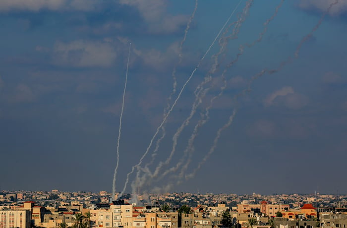 Rocket barrage from Rafah. Archive.