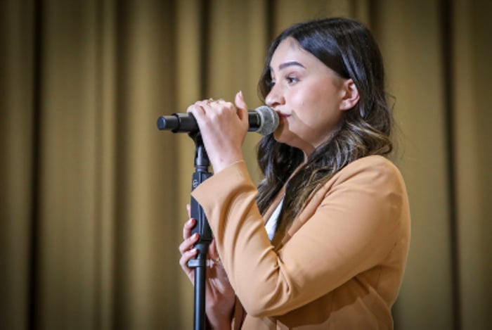 Israeli singer Agam Buhbut at the President's Residence in Jerusalem.