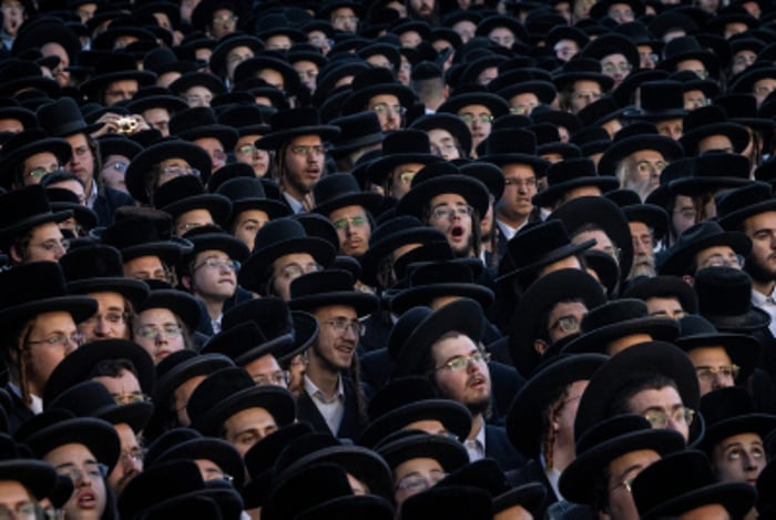 Thousands of ultra-Orthodox jews attend a rally against the recruitment of Ultra Orthodox Jews to the IDF, Jerusalem, June 30, 2024.