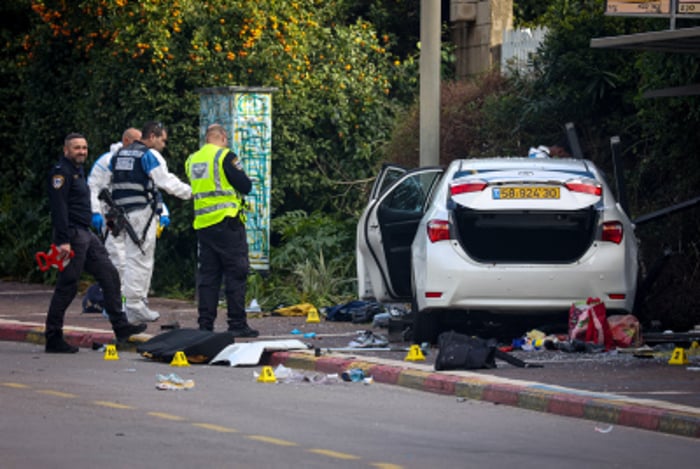 Scene of a terror attack at Nir Tzvi intersection earlier today