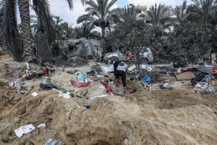 Samage caused from an Israeli airstrike in the Al-Mawasi area of Khan Yunis, in the southern Gaza Strip, on July 14, 2024. 