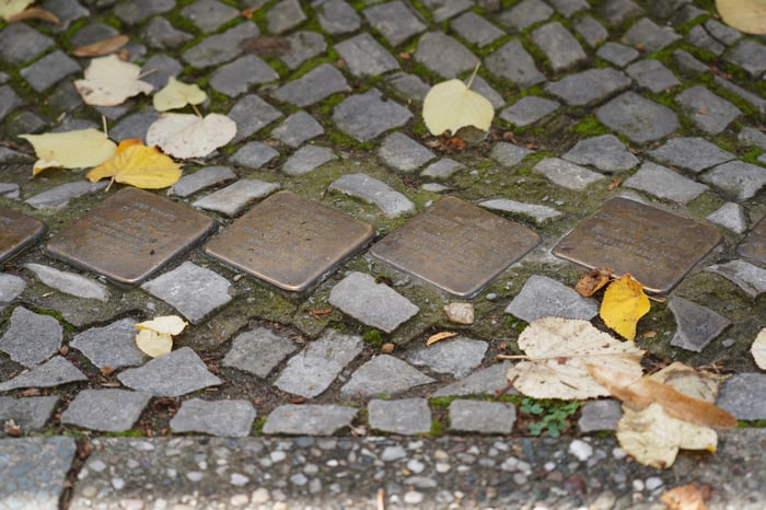 Stolpersteine project, stumbing stones on the pavement in Berlin's Steglitz district