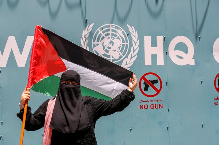 Palestinian outside UNRWA in Gaza City, June 20, 2023