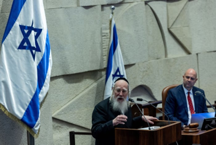 MK Yisrael Eichler attends a plenum session at the assembly hall of the Knesset, the Israeli parliament in Jerusalem, July 28, 2024. 