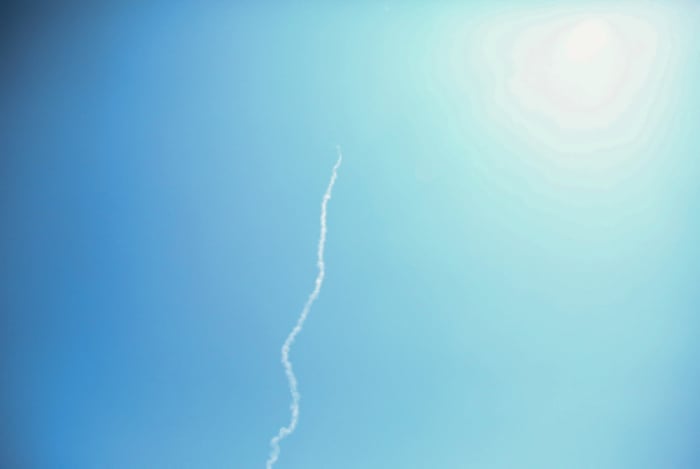 A smoke trail from David's Sling anti-missile system