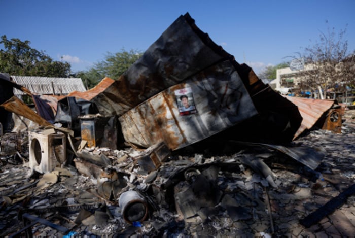 The destruction caused by Hamas terrorists in Kibbutz Nir Oz on October 7, 2023