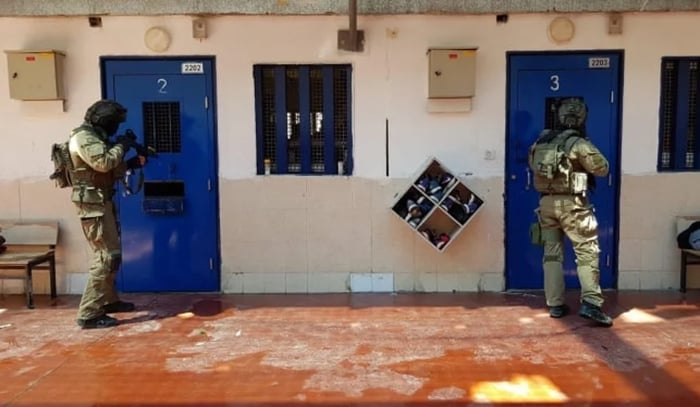 Guards at an Israeli high-security prison