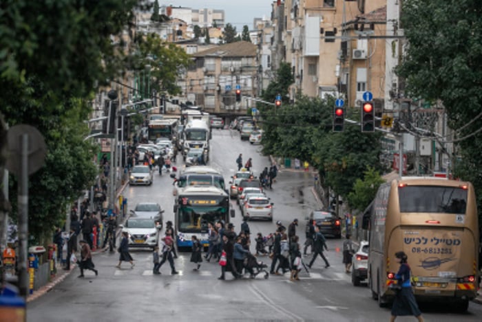 Ultra Orthodox Jews walk in Bnei Brak 