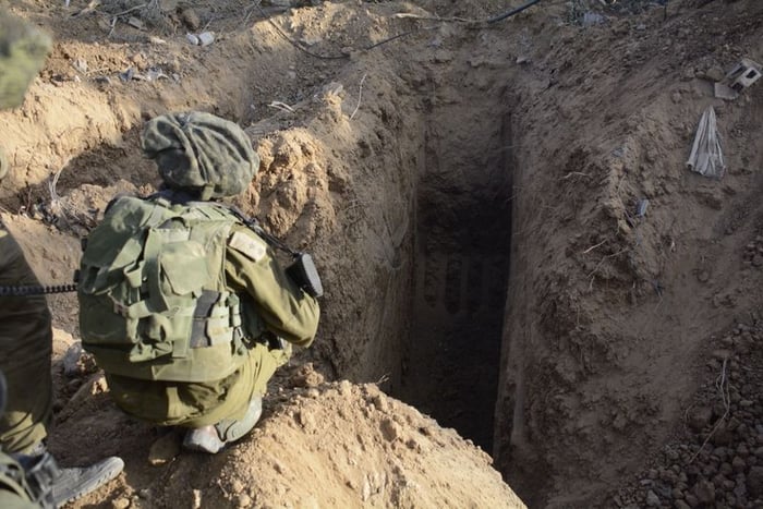 IDF soldier overlooking a Hamas-built tunnel in Gaza 