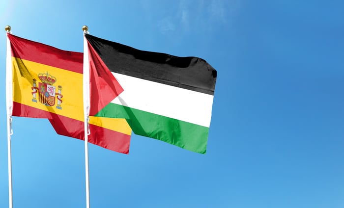 Spanish and Palestinian flags