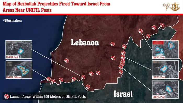 Infographic showing rocket attacks near UNIFIL posts.