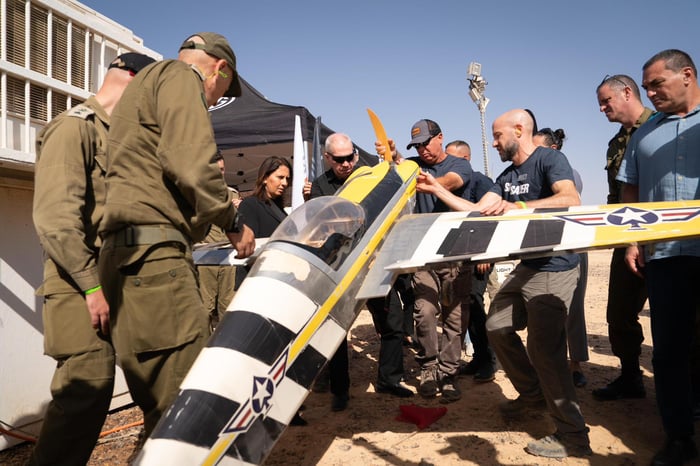 Defense Minister Gallant inspecting a drone.