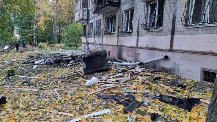 Scene of drone strike on Chabad school in Kyiv, Ukraine