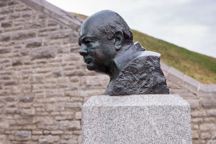 A bust of Winston Churchill