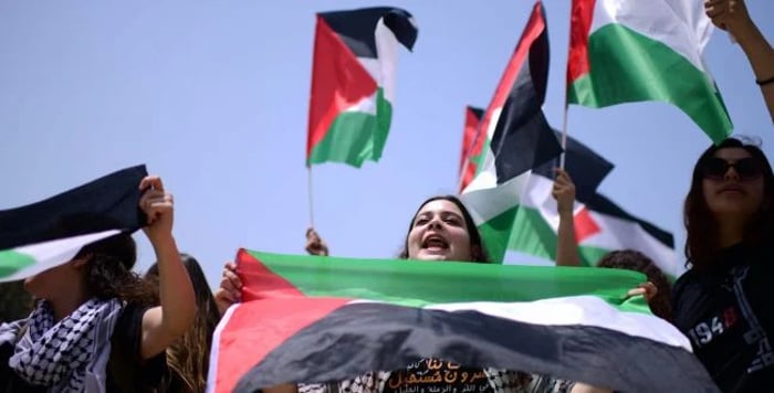 The controversial waving of the Palestinian flag