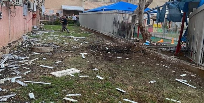 Scene of the kindergarten hit by Hezbollah rocket in Akko