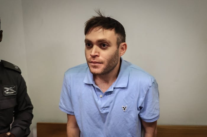 Aaron “Ari” Rosenfeld, one of the suspects in the classified documents leak case arrives to the courtroom at the Tel Aviv District Court on January 7, 2025