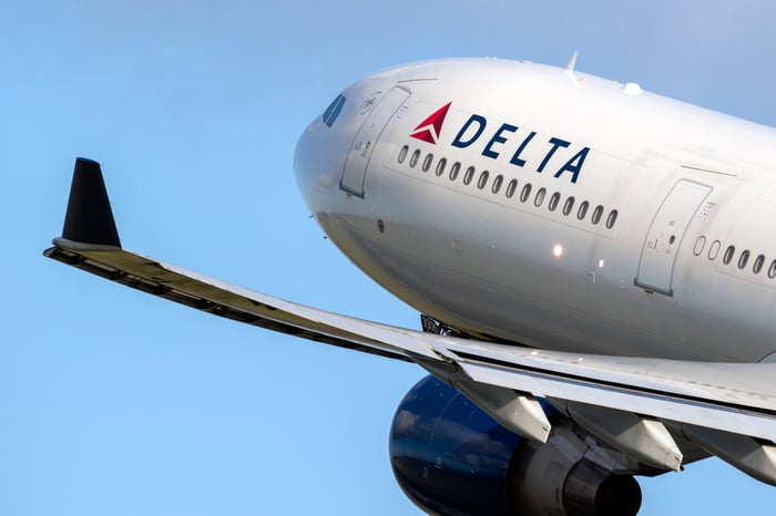  Delta Air Lines Airbus A330 passenger plane taking off from Amsterdam-Schiphol International Airport