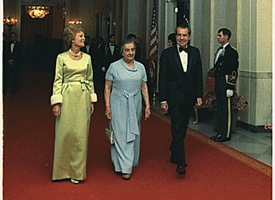 Prime Minister Golda Meir with the President of the United States Richard Nixon and his wife Pat 