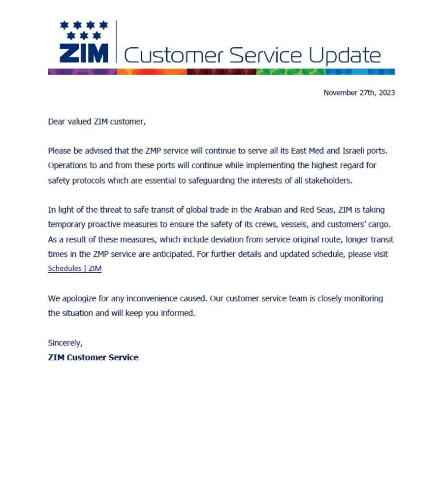 ZIM's message to its customers