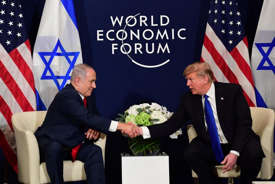 Archive, US president Donald Trump and Israeli Prime Minister Benjamin Netanyahu meet at the World Economic Forum in Davos, Switzerland. January 25, 2018. 