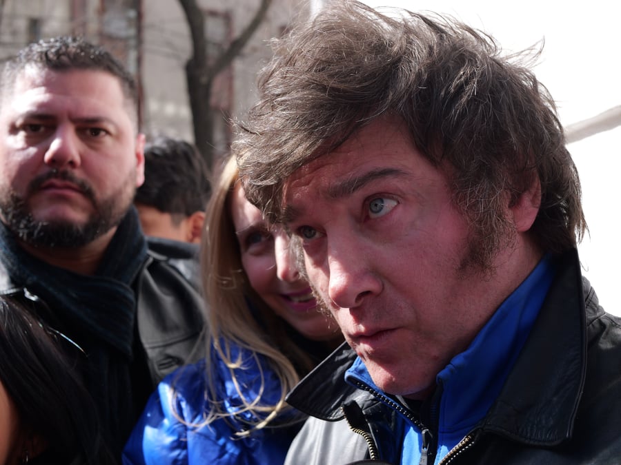 Buenos Aires, Argentina; August 13 2023; Close-up of Javier Milei while voting in the PASO elections in Argentina.