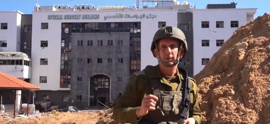 IDF Spokesperson Daniel Hagari giving a briefing at Shifa on the raid.