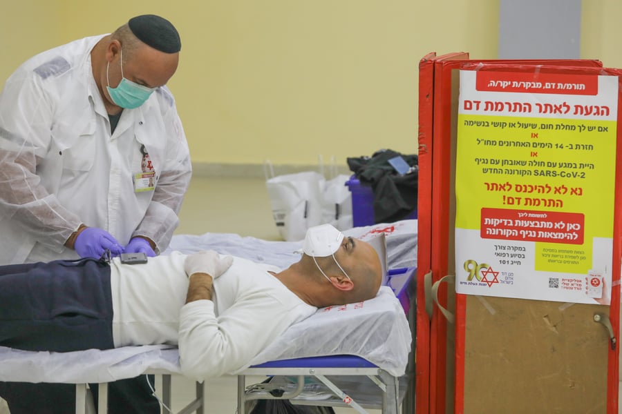 Donating blood at Magen David Adom, 2020.