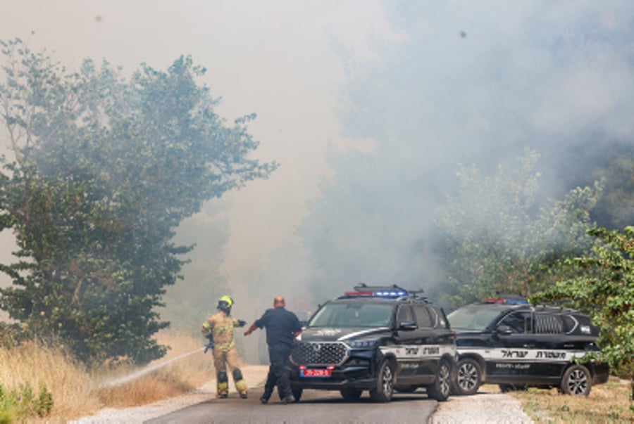 Firefighters and Police officers, Biriya Forest in Northern Israel, on June 13, 2024. 