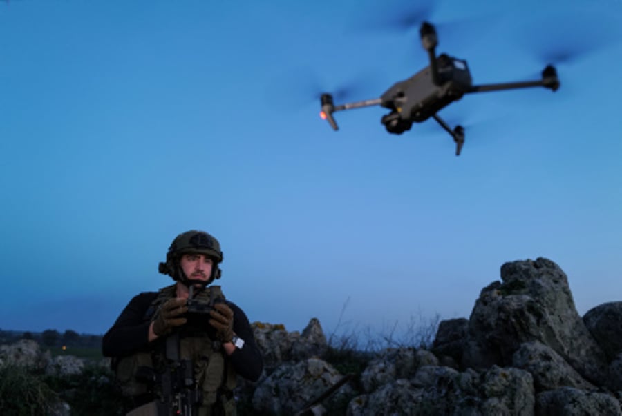 An Israeli soldier operates a drone in the Golan Heights on February 11, 2024. 