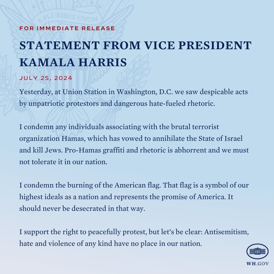 Kamala Harris statement on anti-Israel protests.