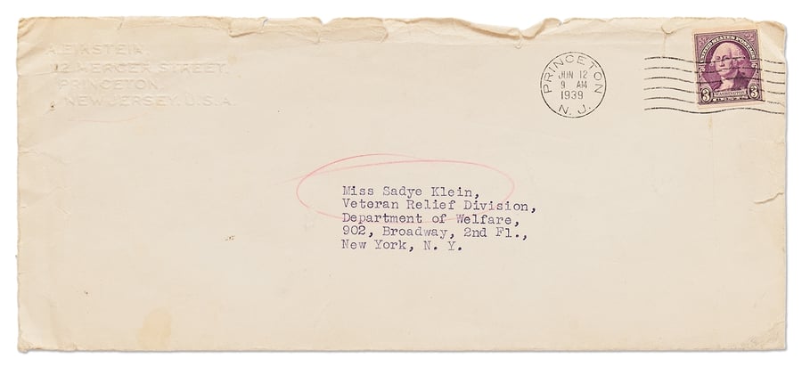 Front of envelope of rare letter penned by Einstein