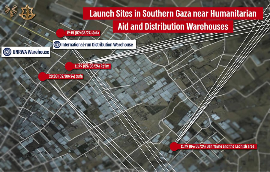 Locations of Hamas rocket attacks near humanitarian areas.