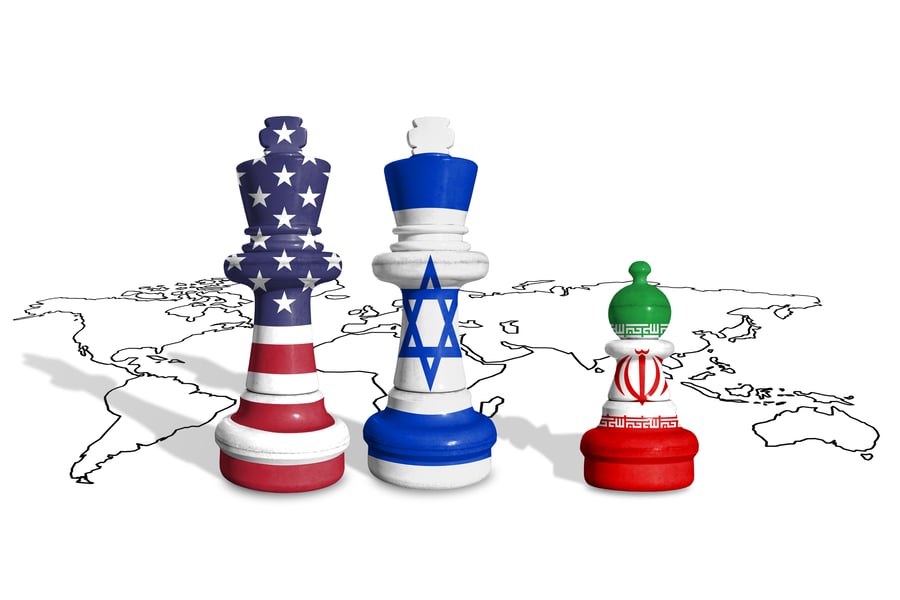 Chess pieces made from USA,Israel and Iran flags