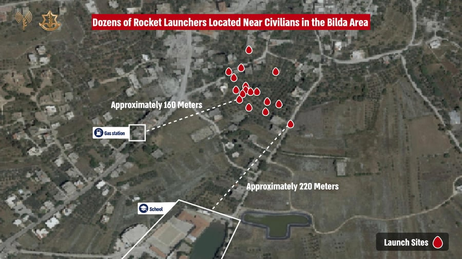 Rocket launchers near civilian areas.