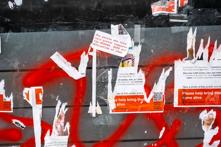 Hostage posters desecrated in USA