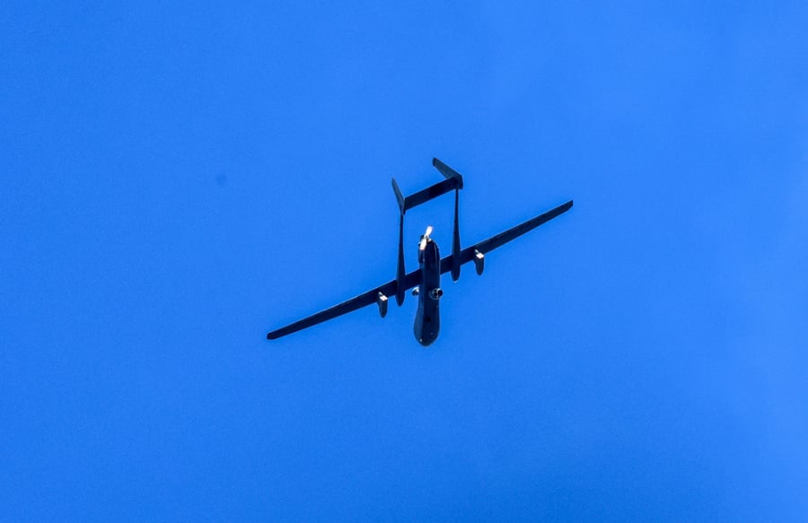 An Israeli military drone flies over Rafah in the southern Gaza Strip, on January 03, 2024