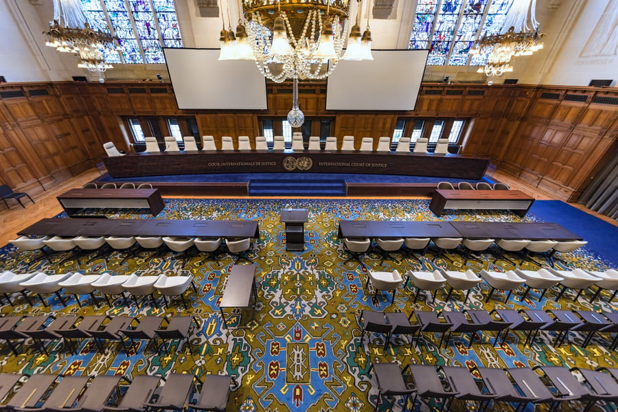 Inside of the International Court of Justice in the Hague.