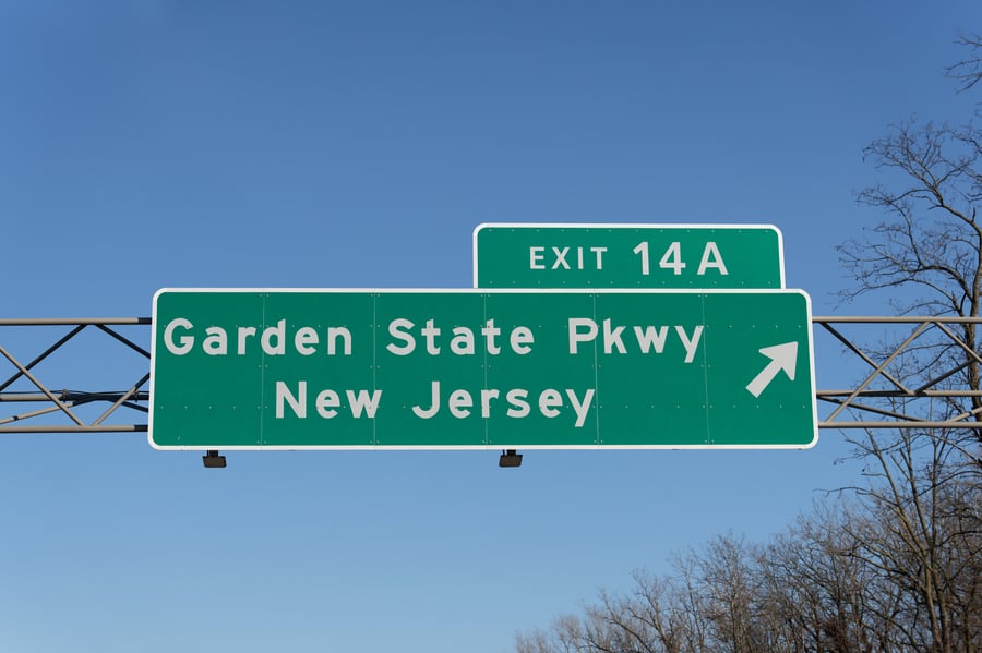 I-87 Governor Thomas E. Dewey Thruway in Chestnut Ridge, New York for Exit 14A to the Garden State Parkway in New Jersey