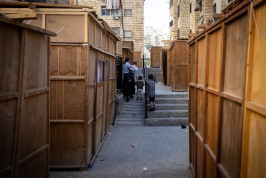 A street full of "Sukkot" in the religious neighborhood of Meah Shearim