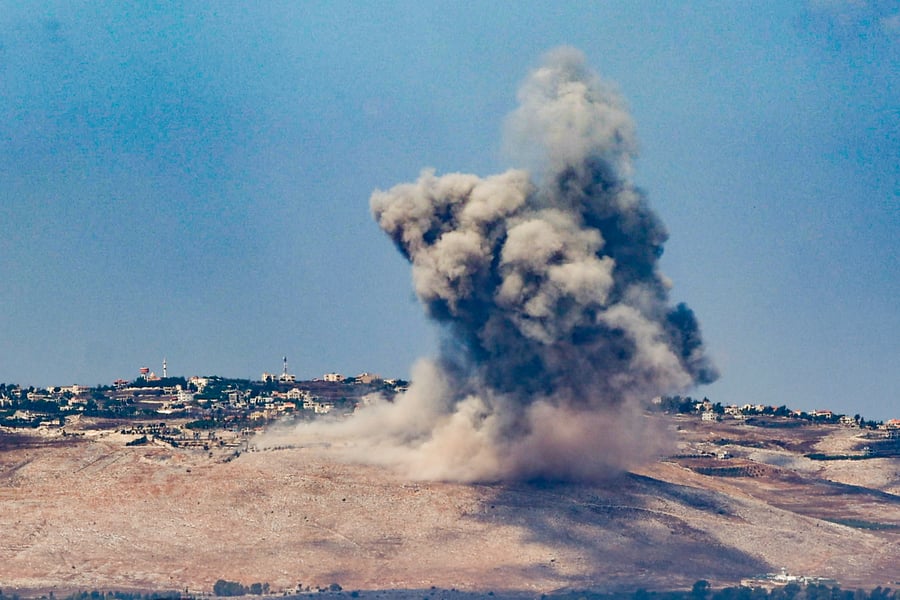 Smoke rises after an Israeli air strike in southern Lebanon, as it seen from the Israeli side of the border, September 23, 2024. 