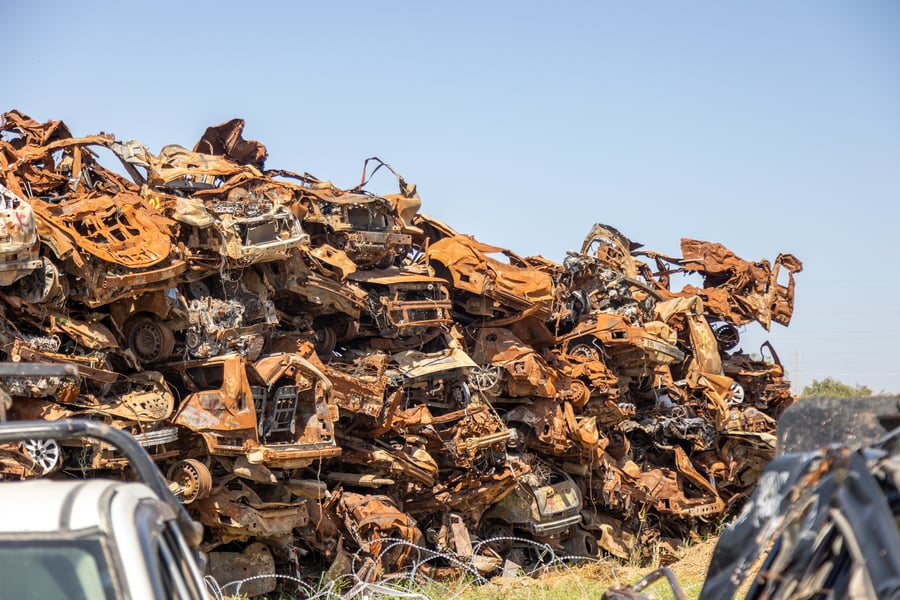 Burned cars after the attack on October 7th by Hamas