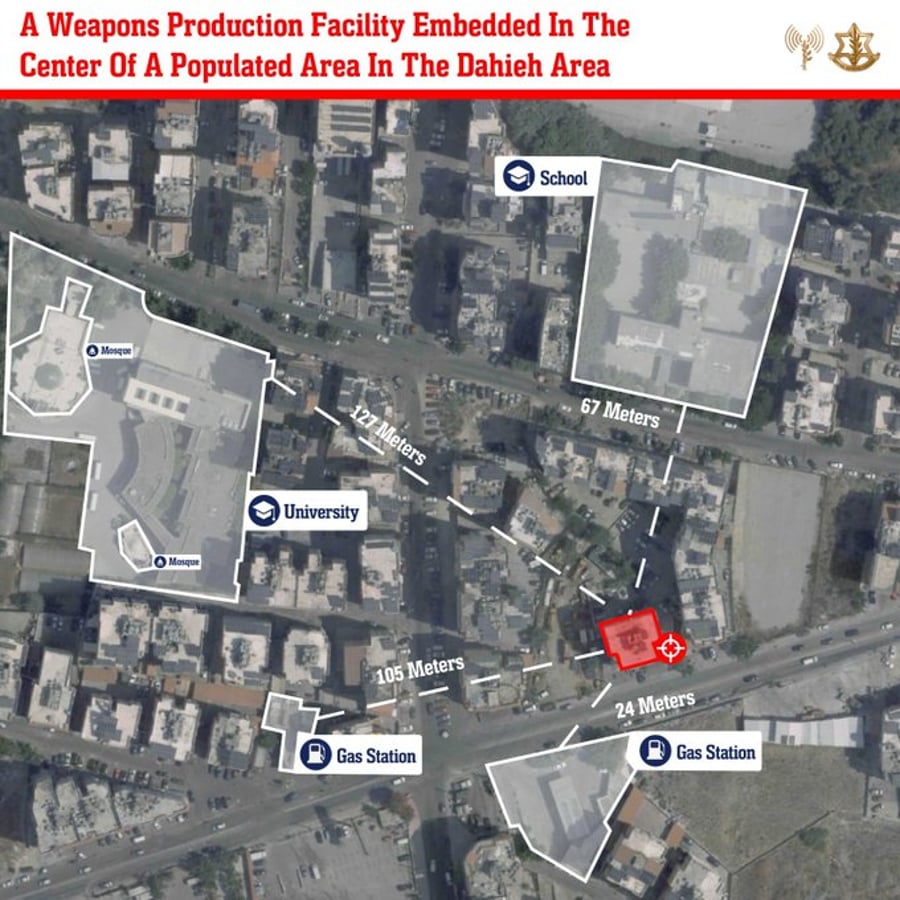 Infographic showing location of Hezbollah weapons factory.