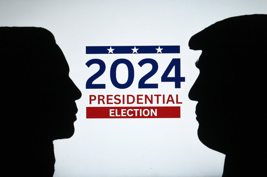 Silhouettes of Donald Trump and Kamala Harris: United States Presidential Election 2024