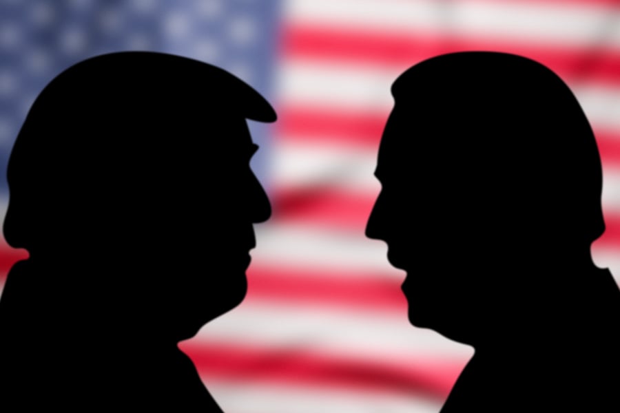 Character Illustration of Donald Trump facing Joe Biden