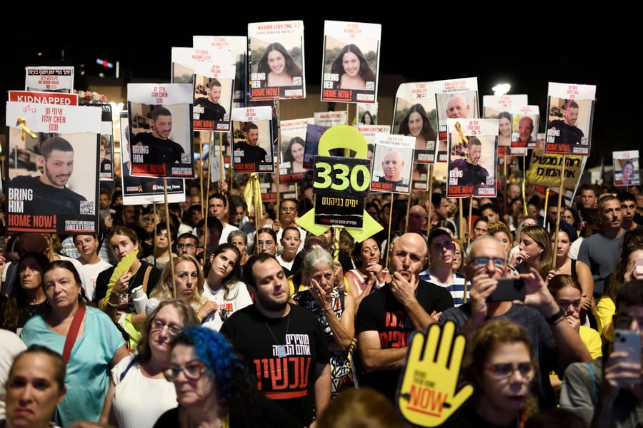 Thousands of Israelis attend the rally in support of the hostages , August 31, 2024 in Tel Aviv